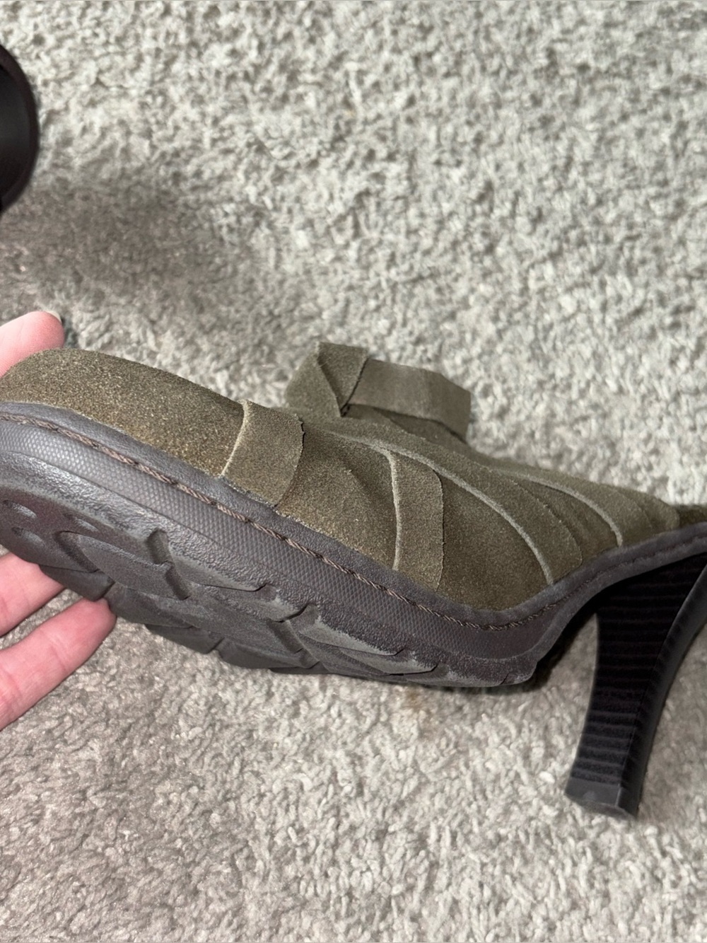 VTG Ellemenno Strippy Y2K Olive Suede Mule Heels Women’s‎ Size 10M 2000’s Grunge - Picture 11 of 11